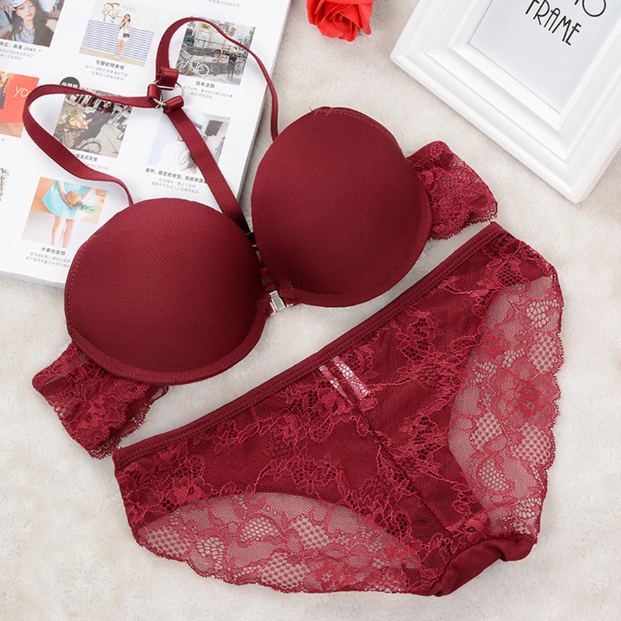 Fashion Women Bra Front Closure Sexy Lace Racer Back Smooth