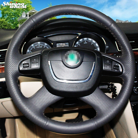 Shining wheat Hand-stitched Black Artificial leather Steering Wheel Cover for  Skoda Octavia Octavia a5 a 5 Superb 2012-2013 ► Photo 1/5