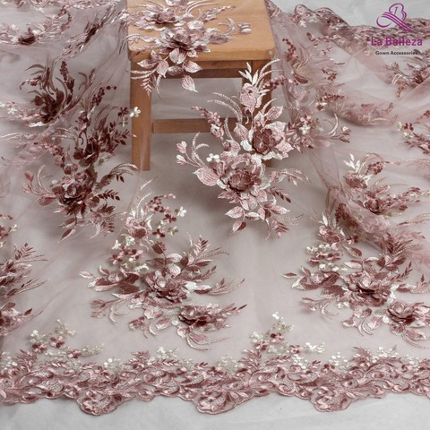La Belleza new design lace ,Dark pink 3D flowers lace fabric,rose pink 3D flowers lace fabric evening dress lace fabric 1 yard ► Photo 1/6