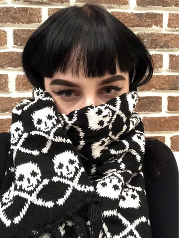 Wholesale Italy stylish skull winter knitted unisex women men scarf skeleton acrylic scarf wraps with fringe black  LL171011 ► Photo 1/6