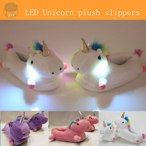 LED grow lighting rainbow Unicorn Plush Toy Cartoon unicorn indoor plush slipper Winter Warm Indoor Slippers Shoes for teenage ► Photo 1/6