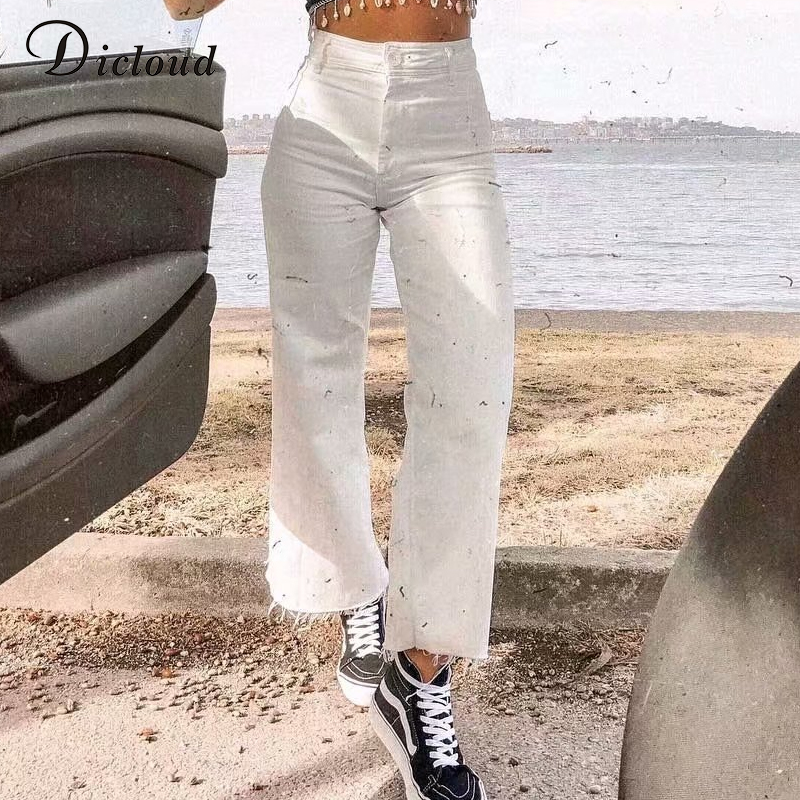 DICLOUD Casual Leg White Jeans Women High Waist Fashion 2022 Autumn Winter Loose Streetwear Ladies Long Pants Pockets - Price history & Review | AliExpress Seller - DICLOUD Official Store | Alitools.io