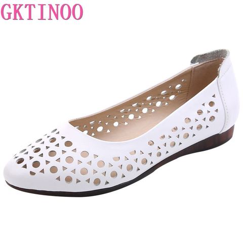 GKTINOO 2022 Women Flat Shoes Genuine Leather Woman Ballet Pointed Toe Flats Summer Lady Hollow Out Loafers Women Shoes Sandals ► Photo 1/6