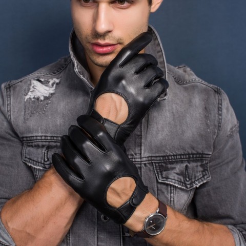 Men's Genuine Leather Gloves Locomotive Driving gloves Imported Sheepskin touch screen winter black Gloves ► Photo 1/6