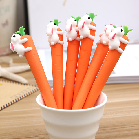 Korean new cute cartoon creative white rabbit love carrot students black neutral pen office signature pen Stationery for office ► Photo 1/3