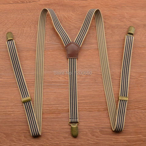 3 Clip Suspender Braces striped vintage adjustable bronze fittings fashion clothing recessionista suspenders for men and women ► Photo 1/6