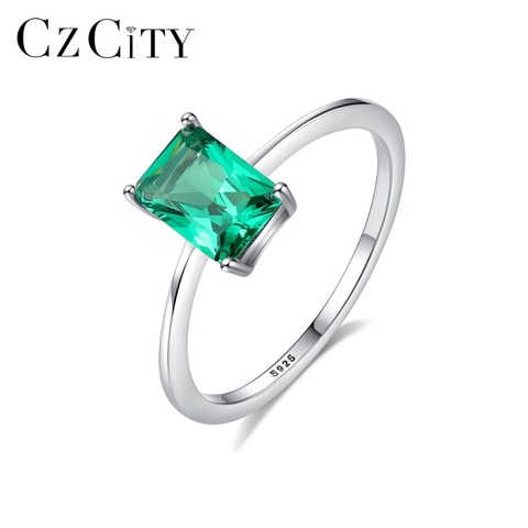 CZCITY Fashion Luxury Big Emerald Wedding Rings for Women 100% 925 Silver Sterling Rings Female Brand Jewelry Accessories Gifts ► Photo 1/6