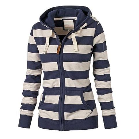 WoMen Sports Casual Wear Zipper  Fashion Striped Hoodies Fleece Jacket Fall Sweatshirts Autumn Winter Coat Warm Jacket Cotton ► Photo 1/3