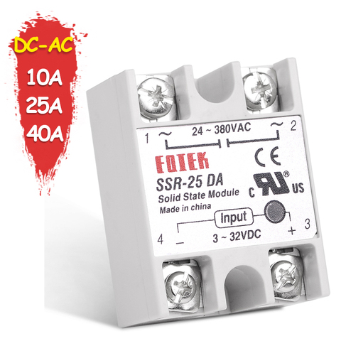 Solid State Relay DC-AC 10A 25A 40A Voltage 12V 3-32V DC TO 220V 24-380V AC Load Single Phase SSR for Temperature Controller ► Photo 1/6