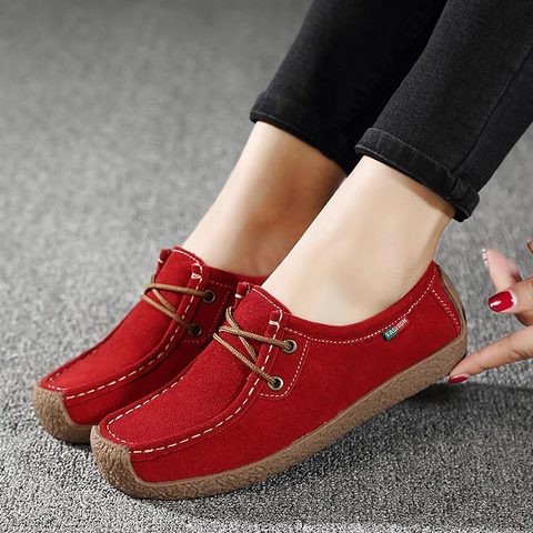 Flats shoes woman genuine leather loafers shoes lace-up folding moccasins foldable square toe women casual shoes ladies sneakers ► Photo 1/6