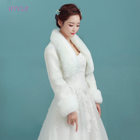 Wedding Accessories High Quality Faux Fur Bolero Long Sleeves Ivory Wedding Jackets Winter Warm Coats Bride Wedding Coat ► Photo 1/2