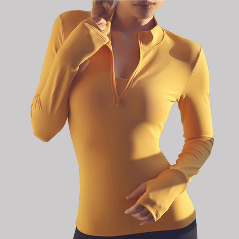 SALSPOR Sexy Women Yoga Top Sport Zipper Long Sleeve Yoga Shirt With Thumb Holes Solid Quick Dry Breathable Gym Fitness Shirt ► Photo 1/6