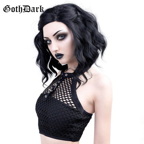 Goth Dark Grunge Crop Top Gothic Punk Patchwork Hollow Out Tank Tops Summer Harajuku Sexy Fashion Halter Backless Rivet ► Photo 1/6