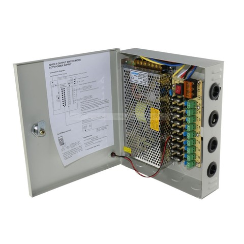 CCTV Power Supply Box, 9 Port Channel 15A 180W Distribution Metal Fuse AC 110 -240V to DC 12V for Surveillance Camera ► Photo 1/3