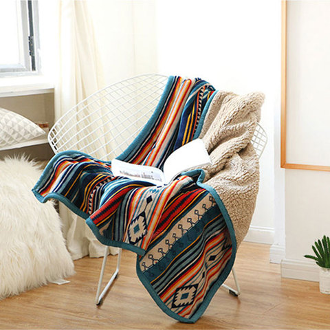 SJ Super Soft Retro Flannel Fleece Sherpa Bohemian Couch Throw Blanket For Sofa Portable Car Travel Cover Blanket ► Photo 1/5