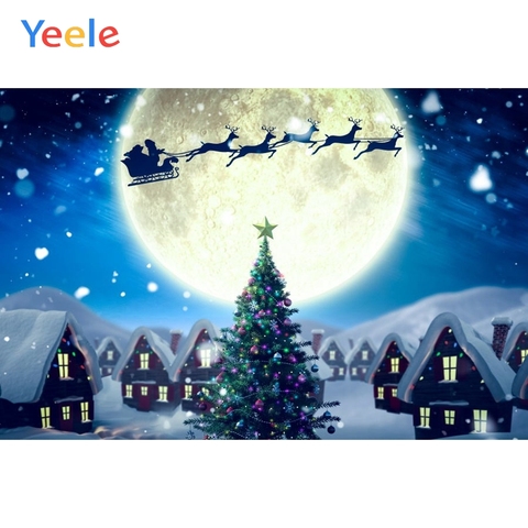 Christmas Backdrop Moon Santa Claus Deer House Winter Snow Baby Portrait Photography Background For Photo Studio Photophone Prop ► Photo 1/6