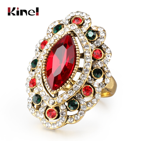 Luxury Vintage Jewelry Red Glass Rings For Women  Antique Gold Color Tibet Alloy India Eye Ring Crystal Gifts ► Photo 1/6