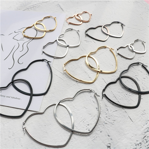 Fashion Heart Stainless steel Big Hoop Earrings for Women 30 to 60mm Statement Simple Party Girl Gift Jewelry ► Photo 1/6