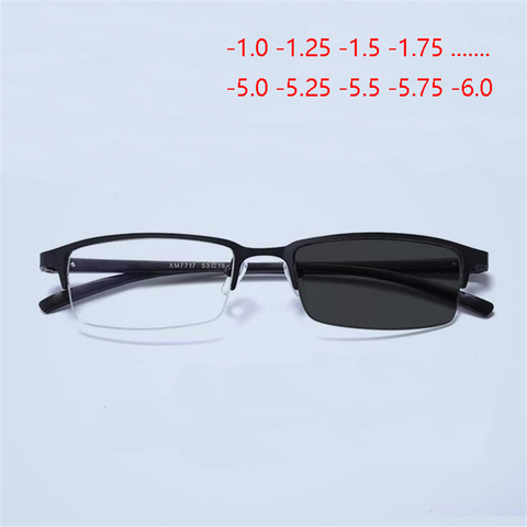 Aluminum Magnesium Half Frame Photochromism Prescription Glasses Chameleon Myopia Glasses With Degree -1.0 -1.25 -1.5 To -6.0 ► Photo 1/6