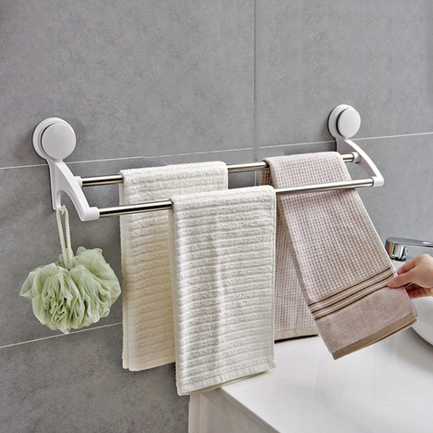Dual-layer Rail Shelf Suction Towel Rack Stainless Steel Wall Mount Bathroom Towel Holder Rack Bathroom Kitchen Accessories ► Photo 1/5