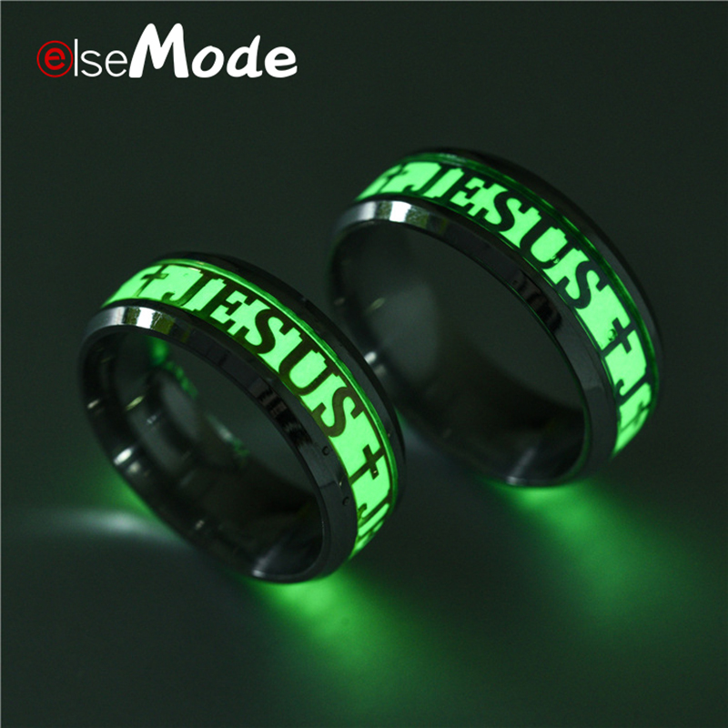 Fashion Florescent Night Glowing Jesus Stainless Steel Ring Personality Original 