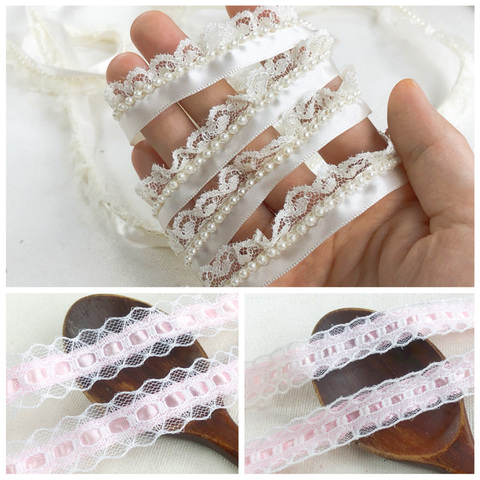 White Tulle bead lace fabric trim ribbon applique collar neckline edge decorated DIY sewing curtain dress guipure supplies P048 ► Photo 1/5