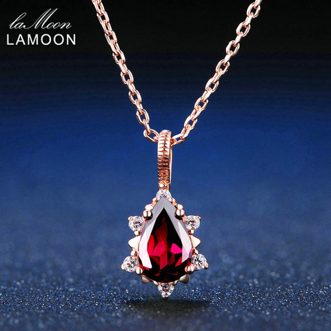 LAMOON 925 Sterling Silver Necklace Teardrop Garnet Pyrope Gemstone Pendant Necklace 18K Rose Gold Plated Fine Jewelry LMNI024 ► Photo 1/6