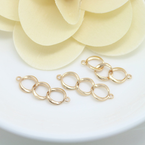 6PCS 7x24MM 24K Champagne Gold Color Plated Brass 2 holes 3 Rings Connect Charms High Quality Diy Jewelry Accessories ► Photo 1/5