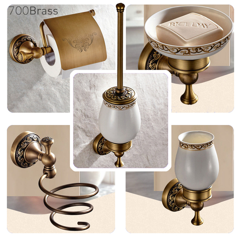 Bathroom Accessories Antique Brass Collection, Towel Ring, Paper Holder, Toilet Brush, Coat Hook, Bath Rack, Soap Dish, Faucet ► Photo 1/6