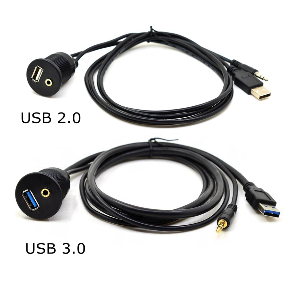 1M 2 Ports Dual USB 2.0 AUX Flush Mount Car Mount Extension Cable For Car  Truck