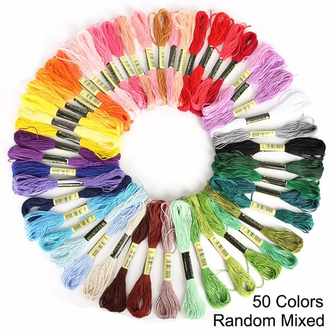 Randomly 50pcs mix Color Floss Cross Stitch Cotton Embroidery Thread each color 7.5Meters Cotton Skeins DIY Craft Sewing Tools ► Photo 1/6