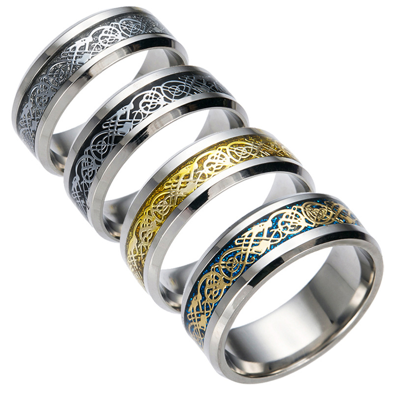 Titanium Stainless Steel Wedding Party Silver Celtic Dragon Men’s New Band Rings 