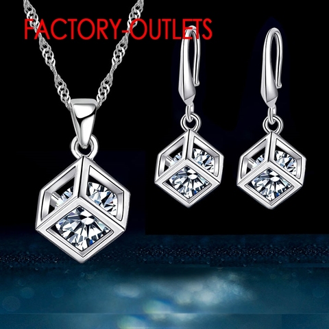 925 Sterling Silver Necklaces Earrings Jewelry Sets Fashion Jewelry Square Cubic Zirconia   Women Girls Engagement Anniversary ► Photo 1/5