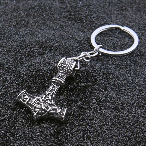 dropshipping stainless steel thor's hammer mjolnir pendant KeyChain viking scandinavian norse viking ax Men gift ► Photo 1/1