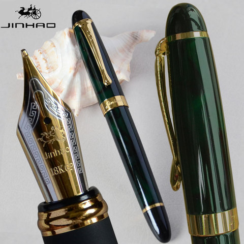 IRAURITA FOUNTAIN PEN JINHAO X450 DARK GREEN AND GOLDEN 18 KGP 0.7mm BROAD NIB FULL METAL BLUE RED 21 COLORS AND INK JINHAO 450 ► Photo 1/6