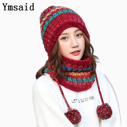 Winter Women Knitted Hat Scarf 2Pcs Set Fashion Wool Thickening Hat Collars Female Warm Hat Scarf Set Snow Caps ► Photo 1/6