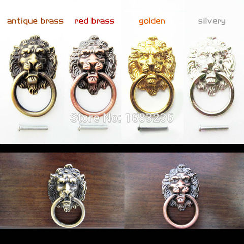 6Pcs Antique Brass Golden Vintage Bronze Metal Lion Head Furniture Door Cabinet Dresser Drawer Pull Handle Knob Ring ► Photo 1/5