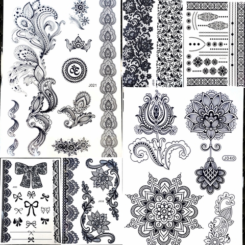 25 Style Indian Black Henna Temporary Tattoo Stickers Women Waterproof Fake Flash Body Art Ear Tatoo Mandala Rose Flower ► Photo 1/6