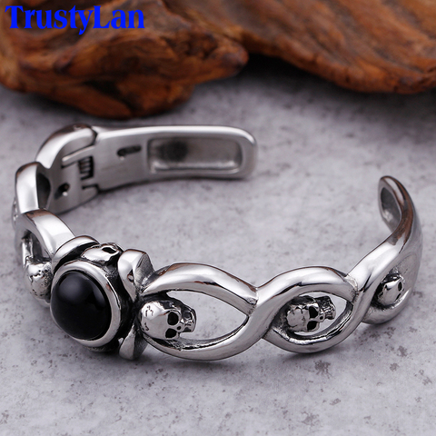 19MM Wide Open Men Bangle Rocker Stainless Steel Skull Cuff Bracelets Bangles Gothic Male Biker Jewelry Accessories TrustyLan ► Photo 1/1