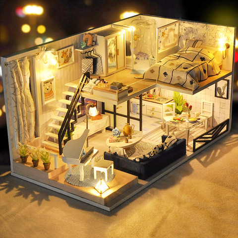 CUTEBEE DIY Doll House Wooden Doll Houses Miniature dollhouse Furniture Kit Toys for children Christmas Gift TD32 ► Photo 1/6