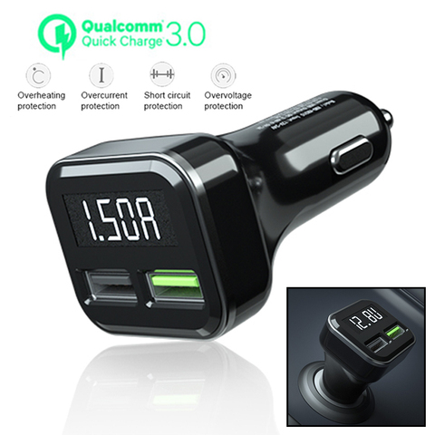 QC3.0 3.1A Dual USB Car Charger 2 Port LCD Display 12-24V Cigarette Lighter Socket Display new appearance charging head ► Photo 1/6