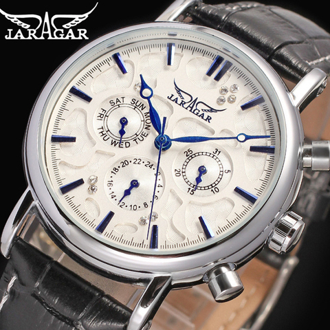 Fashion Jaragar Top Brand Blue Sky Series Elegant Design Genuine Leather Male Mens Business Watch Luxury Clock Men Automatic ► Photo 1/3