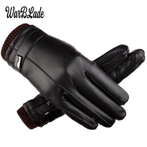 2022 New Men's Luxurious PU Leather Winter Driving Warm Gloves Cashmere Tactical gloves Black Drop Shipping High Quality ► Photo 1/5