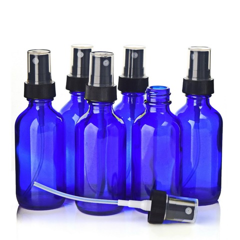 6pcs 60ml Cobalt Blue Glass Spray Bottles with black fine mist sprayer for essential oils cleaning aromatherapy refillable 2 Oz ► Photo 1/5