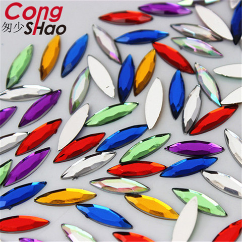 Cong Shao 200pcs 4*14.5mm Colorful flatback Horse Eye crystals and stones Acrylic Rhinestones applique Garment Decoration 8Y384 ► Photo 1/6