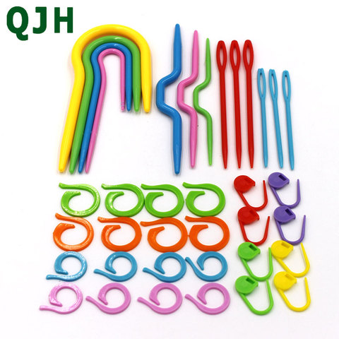 37pcs 3 Sets ABS Plastic Knitting Cable needles Stitch Knitting Needles Smooth U Crochet Hook & L Needles Markers Needle Clip ► Photo 1/4
