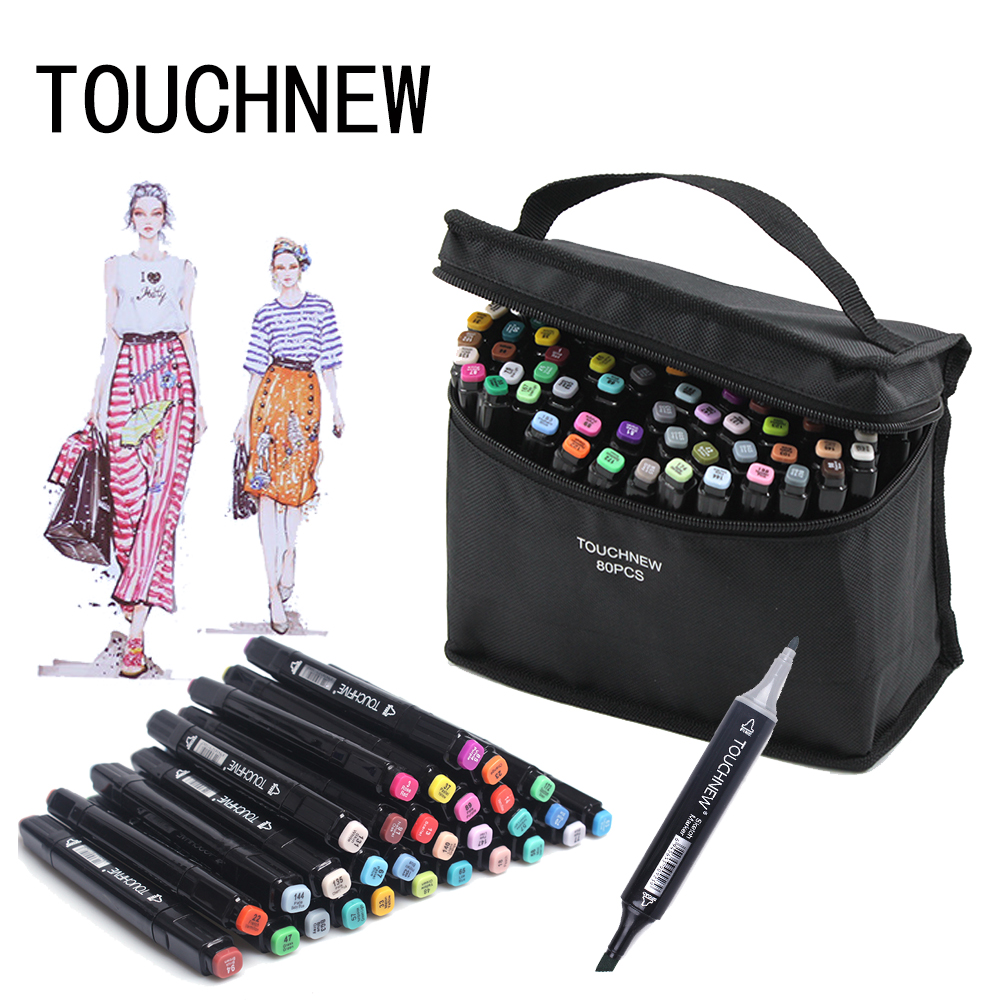 80pcs TOUCHNEW Single Color Markers Dual Brush Markers Oily Alcohol Based  Sketch Markers For Drawing Manga Art Supplies Pens