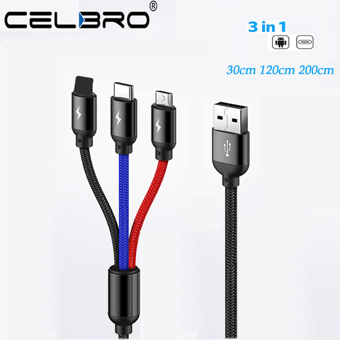 Câble de chargement USB 3 en 1 30 cm, Câbles de chargement