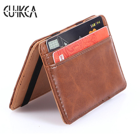 CUIKCA Korean Version Unisex Magic Wallet Money Clip Slim Purse Carteira Women Men Retro Leather Wallet ID Credit Card Cases ► Photo 1/6