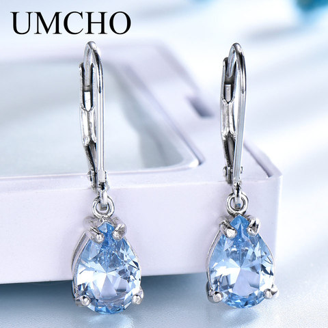 UMCHO Solid 925 Sterling Silver Clip Earrings For Women Sky Blue Topaz Gemstone Wedding Fashion Fine Jewelry Valentine's Gift ► Photo 1/5
